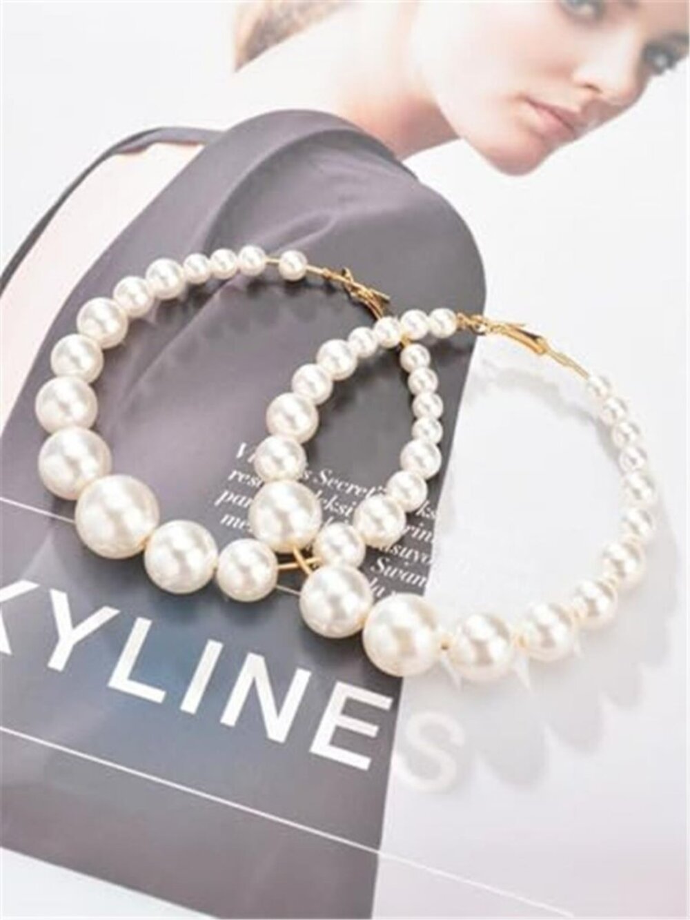 Boho Pearl Earrings Large White Hoop Earrings for Women Elegant Lightweight